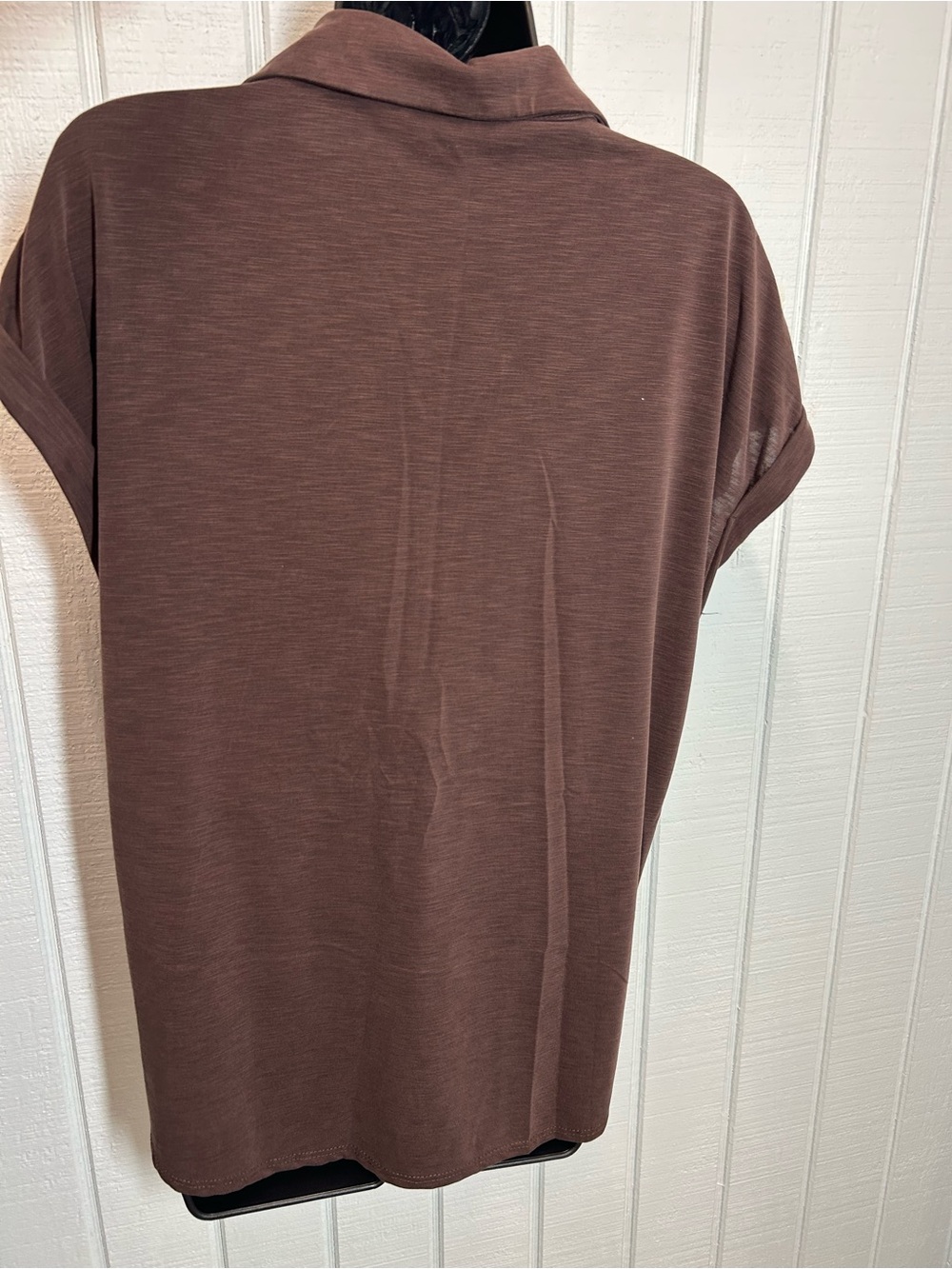 Green Envelope Brown Collared Button Top - Picture 2 of 4